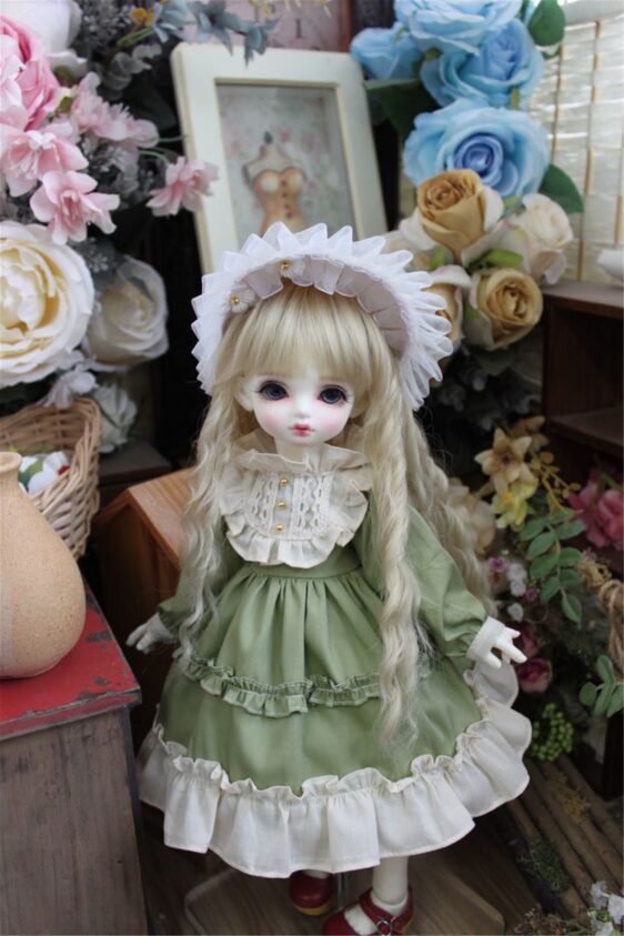 Green Mori Style Dress for BJD, Blythe & SD Dolls – 1/6, 1/4, 1/3, MSD Outfit