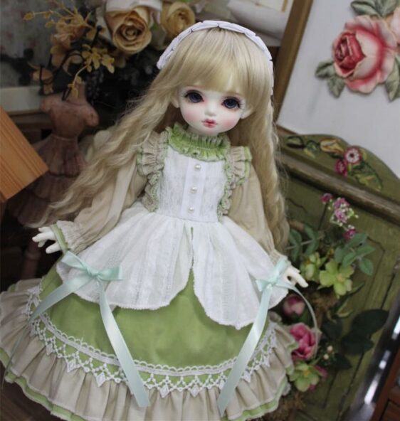 Green Mori Style Dress for BJD, Blythe & SD Dolls – 1/6, 1/4, 1/3, MSD Outfit