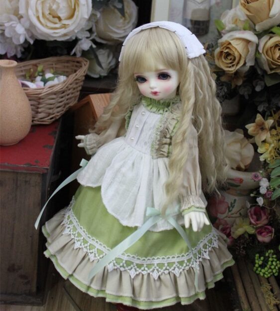 Green Mori Style Dress for BJD, Blythe & SD Dolls – 1/6, 1/4, 1/3, MSD Outfit