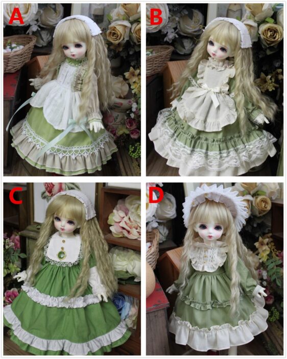 Green Mori Style Dress for BJD, Blythe & SD Dolls – 1/6, 1/4, 1/3, MSD Outfit