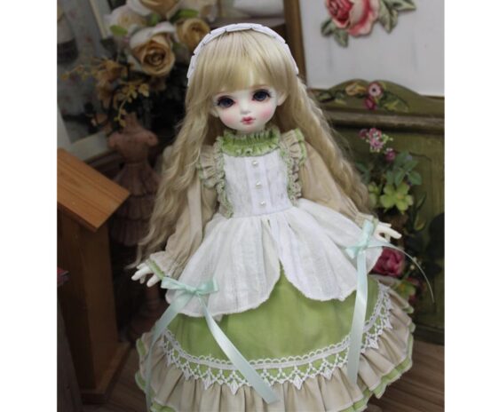 Green Mori Style Dress for BJD, Blythe & SD Dolls – 1/6, 1/4, 1/3, MSD Outfit