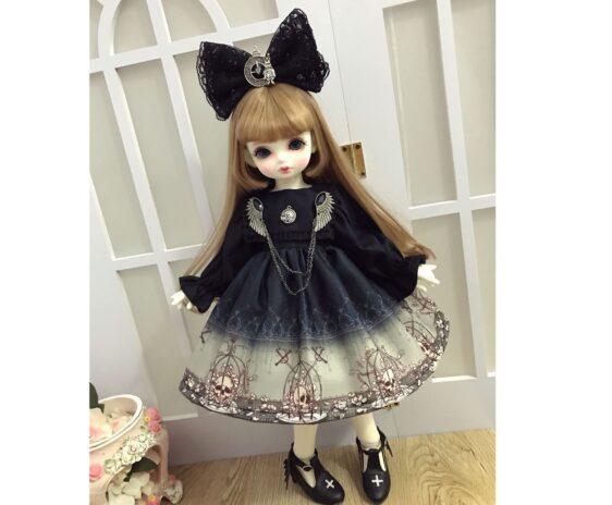 Handmade Lolita Dress for Blythe & BJD Dolls (1/6, 1/4, 1/3) with Hair Accessories