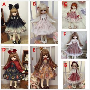 Handmade Lolita Dress for Blythe & BJD Dolls (1/6, 1/4, 1/3) with Hair Accessories