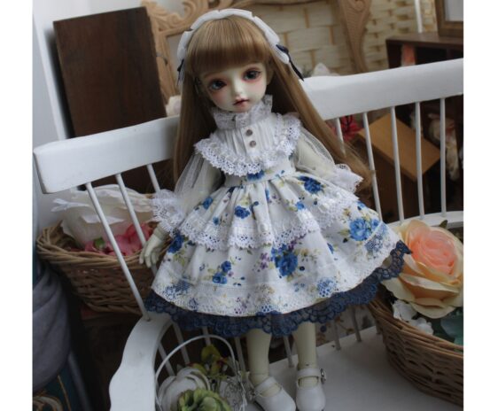 Blue BJD Dress with Headband for 1/3, 1/4, 1/6 Dolls – Fashion Doll Clothes