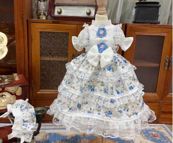 1/6 1/4 1/3 Blue Floral Casual Dress Doll Skirt BJD Princess Dress