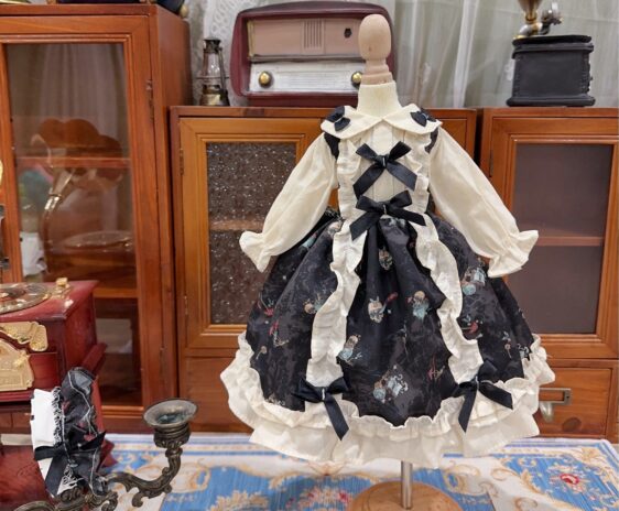 Dark Style Dress for 1/3, 1/4, 1/6 BJD Dolls with Headband