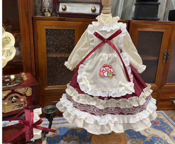 Wine Red Lolita Dress & Hairband Set for Dolls – BJD Fashion Outfit