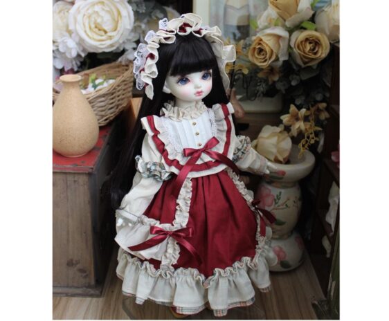 Red Full Set BJD Doll Clothes & Headdress – SD, Blythe, 1/6, 1/4, 1/3 BJD Dress