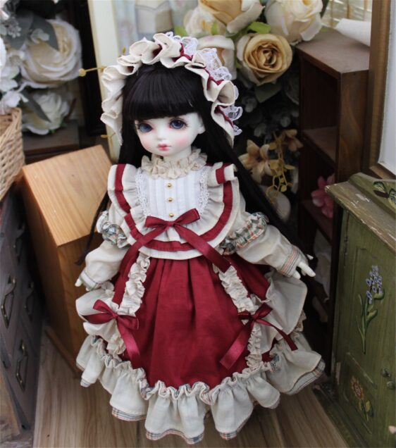 Red Full Set BJD Doll Clothes & Headdress – SD, Blythe, 1/6, 1/4, 1/3 BJD Dress