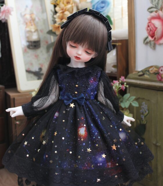 Starry Sky BJD Dress & Headband Set for 1/3, 1/4, 1/6 BJD, MSD, MDD, Blythe Dolls