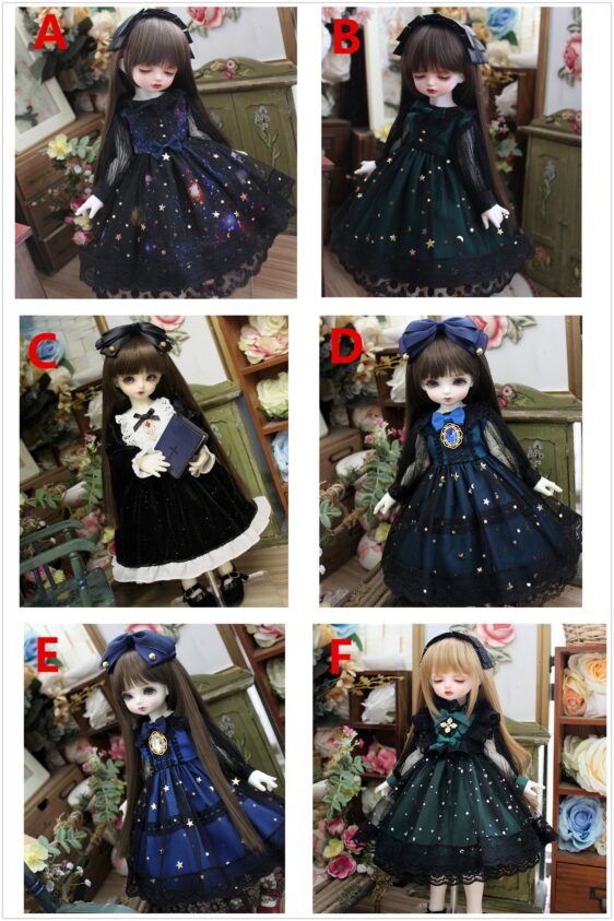 Starry Sky BJD Dress & Headband Set for 1/3, 1/4, 1/6 BJD, MSD, MDD, Blythe Dolls